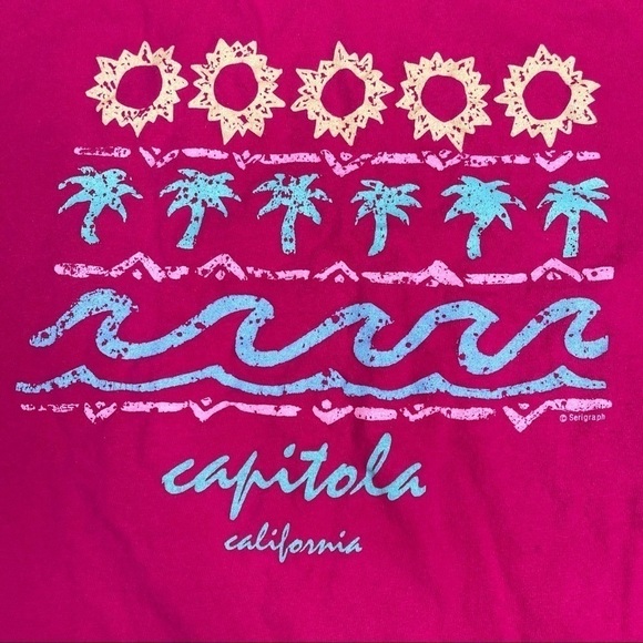Vintage Tee Shirt Tourist Capitola California Beach Summer Vacation Pink Surf - Picture 2 of 14